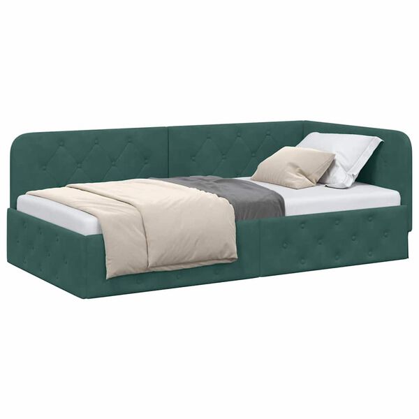vidaXL Corner Bed Frame with Headboard Dark Green 100 x 200 cm Velvet