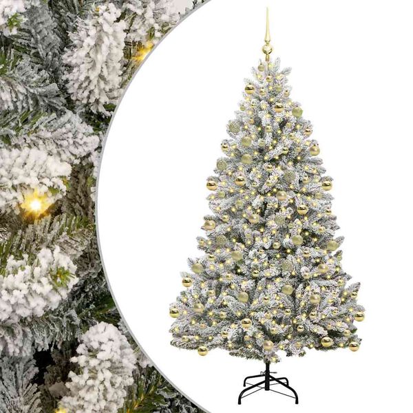 vidaXL Artificial Christmas Tree Green and White 210 cm PVC and Metal
