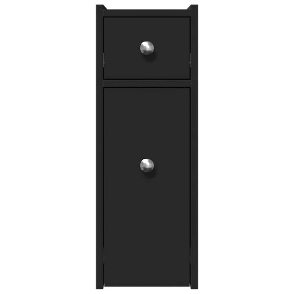 vidaXL Narrow Bathroom Cupboard with Wheels Black Engineered Wood