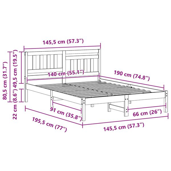 vidaXL with Headboard White 140 x 190 cm Solid pine wood