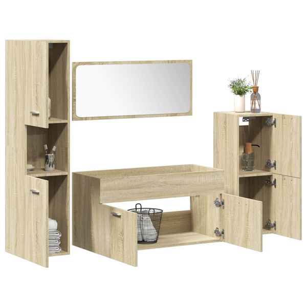 vidaXL 4 Piece Bathroom Furniture Set Sonoma Oak Engineered Wood