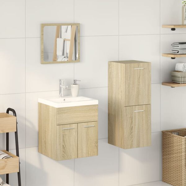 vidaXL 4 Piece Bathroom Furniture Set Sonoma Oak Engineered Wood