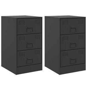vidaXL Bedside Cabinets 2pcs Black 34.5x39x62 cm Steel
