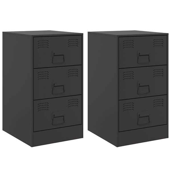 vidaXL Bedside Cabinets 2pcs Black 34.5x39x62 cm Steel