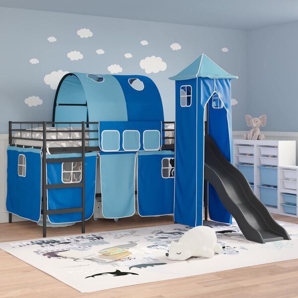 vidaXL Kids'Loft Bed Frame Black and Blue 90 x 200 cm Metal