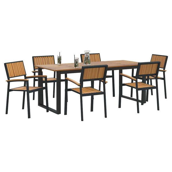 vidaXL Garden Dining Set 7 pcs Black Solid Acacia Wood