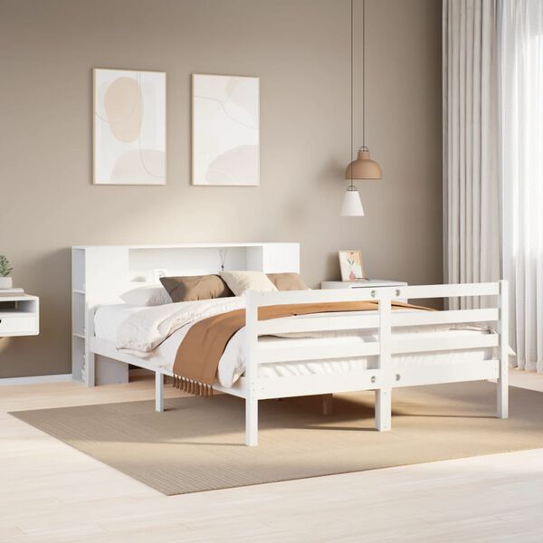 vidaXL Bookcase Bed without Mattress White 135x190 cm Double Solid Wood Pine