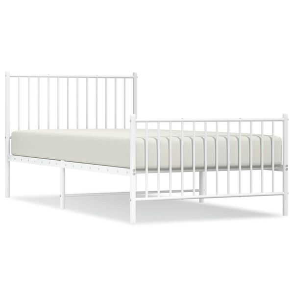 vidaXL Metal Bed Frame without Mattress with Footboard White 100x200cm