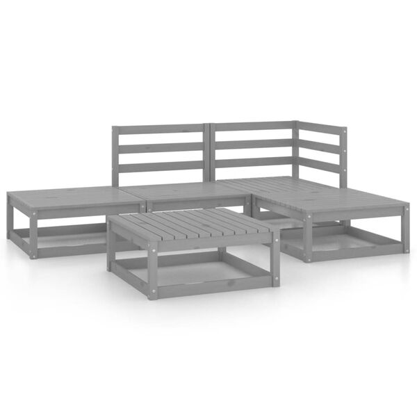 vidaXL 5 Piece Garden Lounge Set Grey Solid Wood Pine