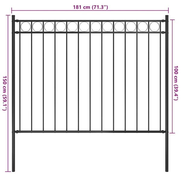 vidaXL Garden Fence Steel 1.7x1 m Black