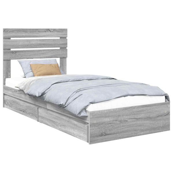 vidaXL Storage Bed with Drawer Grey Sonoma 90 x 190 cm Engineered Wood