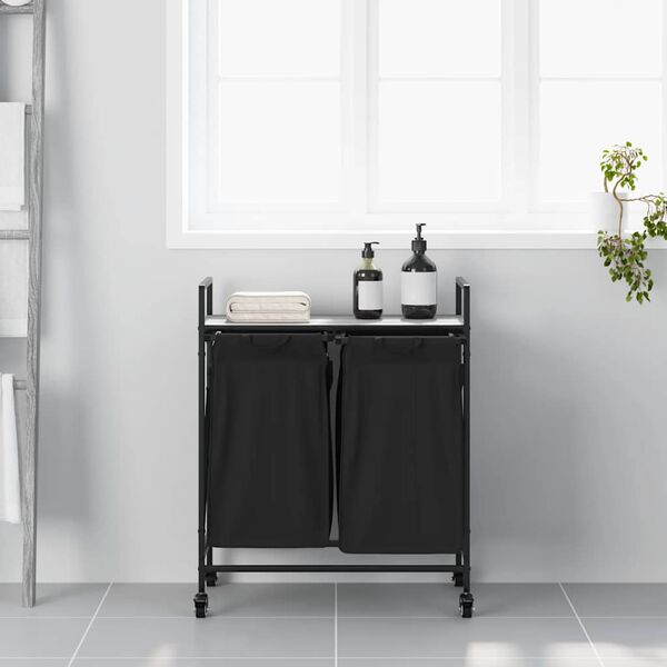 vidaXL Laundry Basket 2 Compartments with Wheels Grey Sonoma