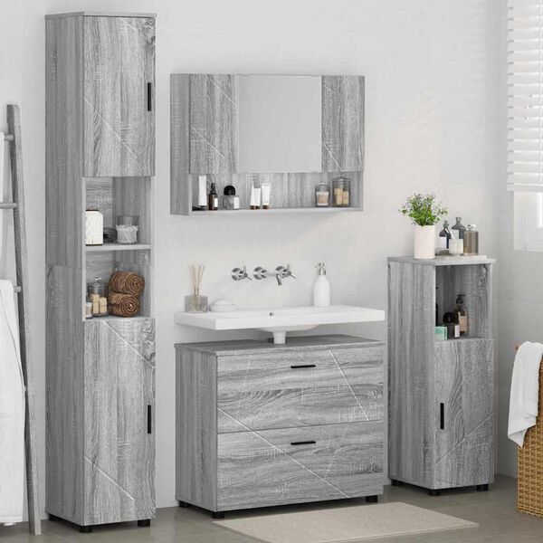 vidaXL Bathroom Furniture Set with Drawer with Shelf 4 pcs Grey Sonoma