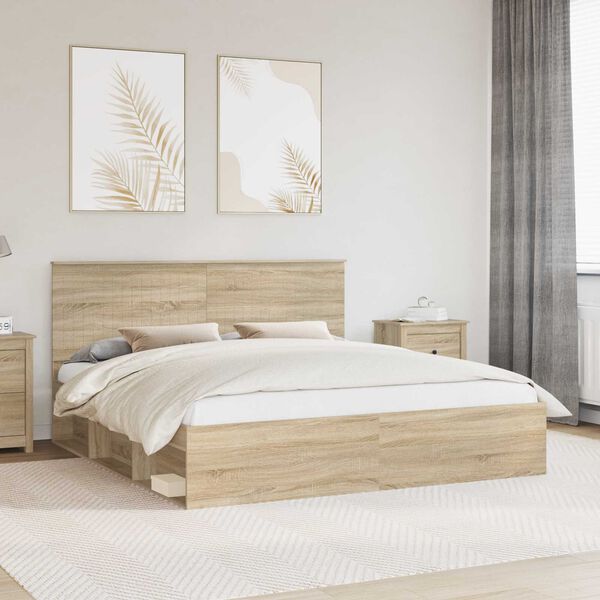 vidaXL Bed Frame with Headboard Sonoma 180 x 200 cm Solid Pine Wood