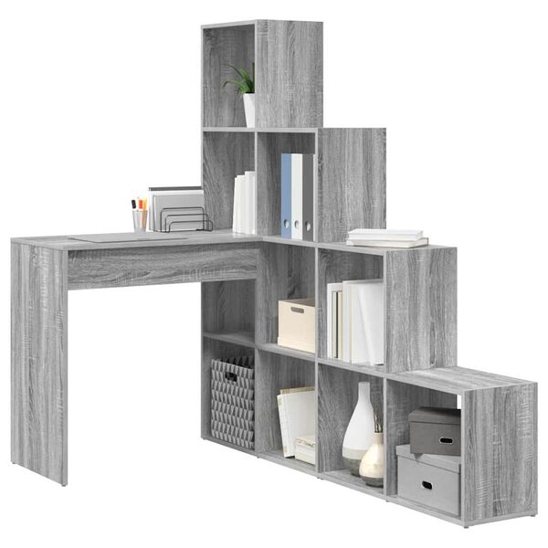 vidaXL Corner Desk with Shelf Grey Sonoma 101.5 x 149.5 x 149.5 cm