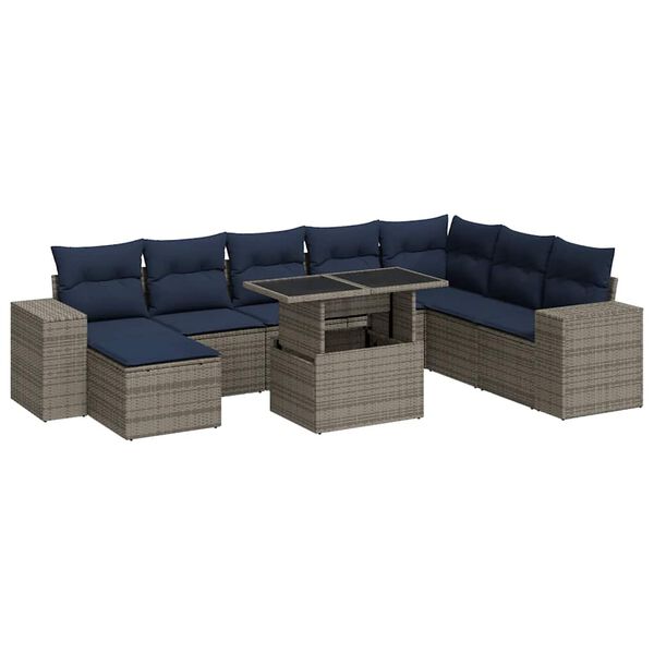 vidaXL 11 Piece Garden Sofa Set with Cushions Grey Poly Rattan Acacia