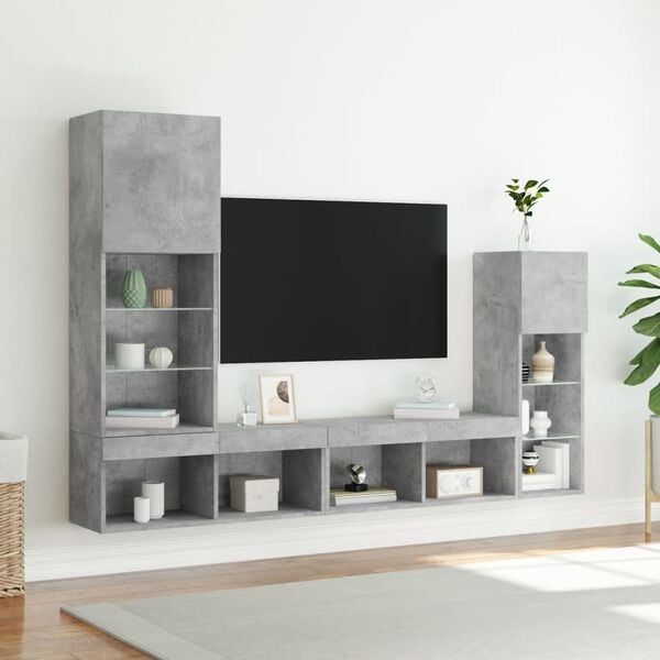 vidaXL 4 Piece TV Wall Units with LED Concrete Grey Engineered Wood
