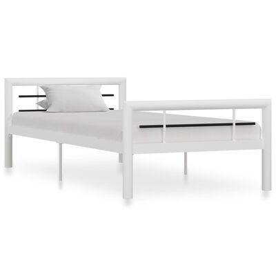 vidaXL Bed Frame White and Black Metal 90x200 cm