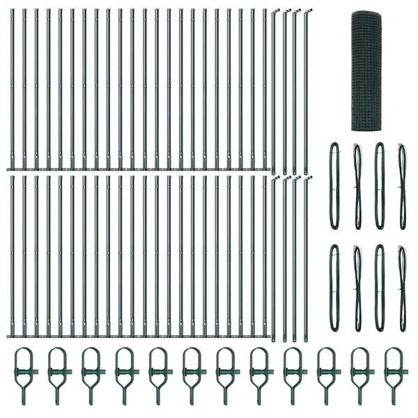 vidaXL Fence Post Green 100 x 1 m (12 x 12 mm mesh) Steel and PVC