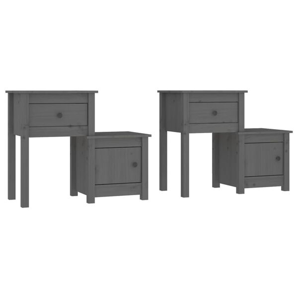 vidaXL Bedside Cabinet 2 pcs Grey 79.5x38x65.5 cm Solid Wood Pine