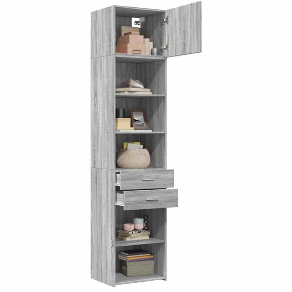 vidaXL Slim Storage Cabinet Grey Sonoma 50x42.5x225 cm Engineered Wood