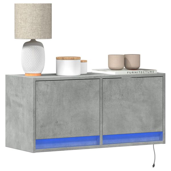 vidaXL TV Wall Cabinet with LED Lights Concrete Grey 80x31x35 cm