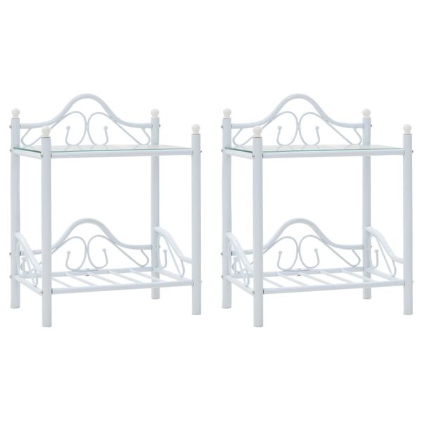 vidaXL Bedside Tables 2pcs Steel and Tempered Glass 45x30.5x60cm White