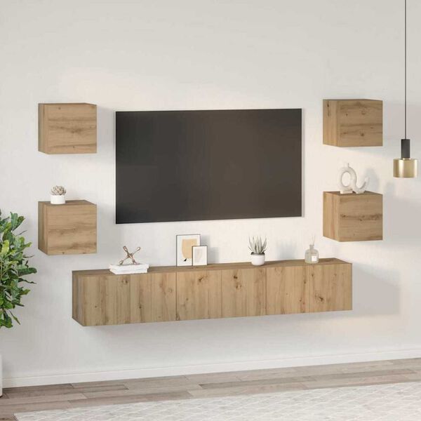 vidaXL TV Cabinet Set Wall-mounted 7 pcs Artisan Oak Engineered Wood
