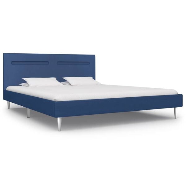 vidaXL Bed Frame with LED without Mattress Blue Fabric 150x200 cm King Size