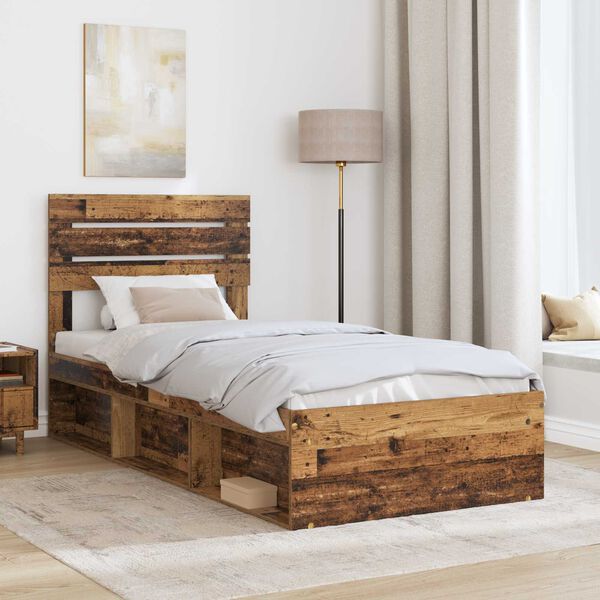 vidaXL Bed Frame with Headboard Old Wood 90 x 200 cm Solid Pine Wood