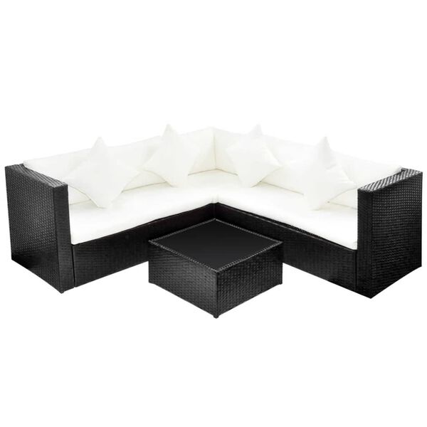 vidaXL 4 Piece Garden Lounge Set with Cushions Poly Rattan Black