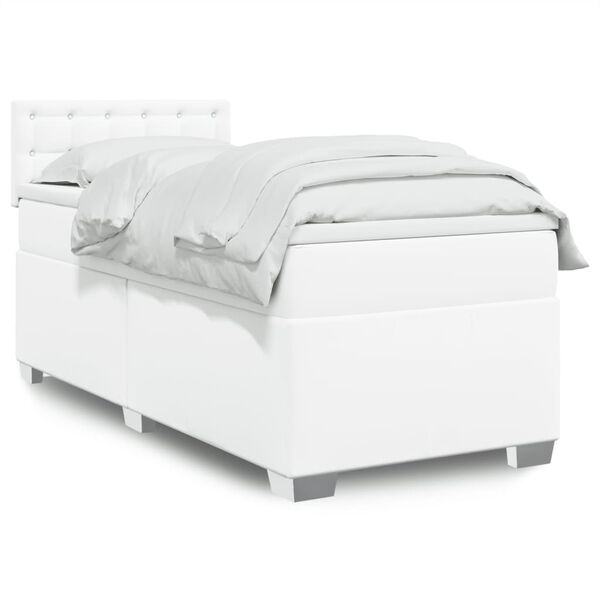 vidaXL Box Spring Bed with Mattress White 90x190 cm Faux Leather