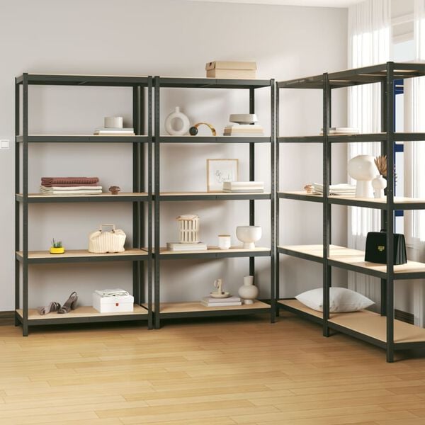 vidaXL 5-Layer Shelves 4 pcs Anthracite Steel&Engineered Wood