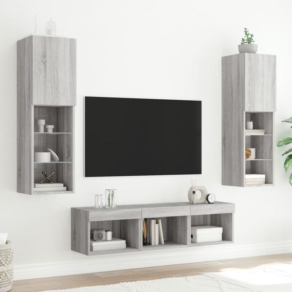 vidaXL 5 Piece TV Wall Units with LED Grey Sonoma Engineered Wood