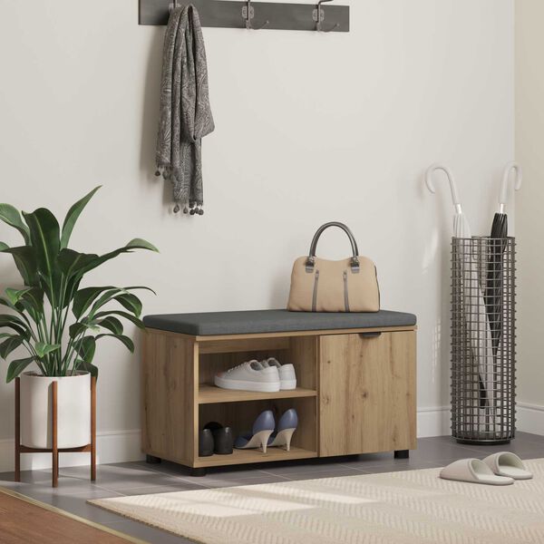 vidaXL Hall Bench with Cushion Plain Artisan Oak 80 x 38 x 46 cm