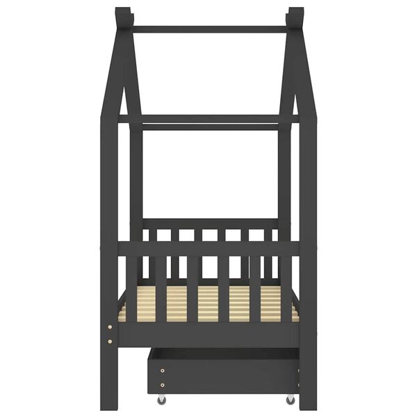 vidaXL Kids Bed Frame with a Drawer Dark Grey Solid Pine Wood 80x160cm