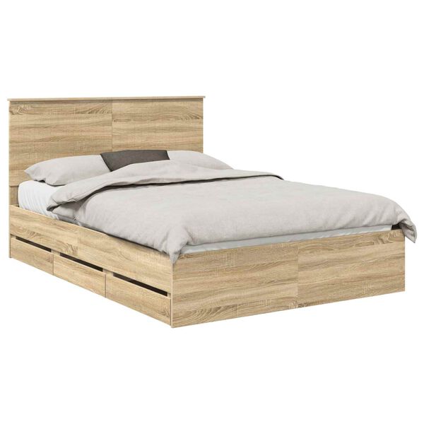 vidaXL Bed Frame with Drawer Sonoma Oak 140 x 200 cm Engineer Wood