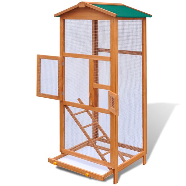 vidaXL Outdoor Large Bird Cage Small Animal House 2 Doors Wood