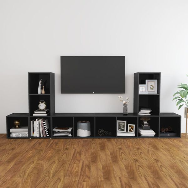 vidaXL 5 Piece TV Cabinet Set High Gloss Grey Engineered Wood