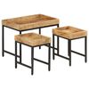 vidaXL Nesting Coffee Tables 3 pcs Solid Rough Mango Wood and Iron