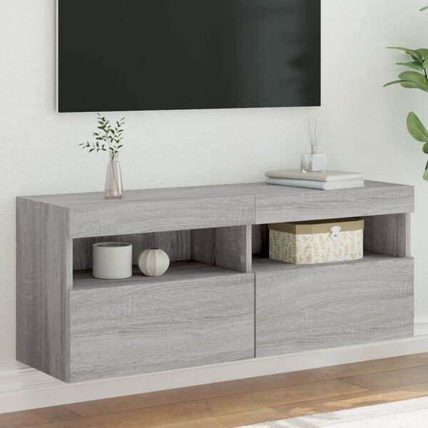 vidaXL TV Wall Cabinet with LED Lights Grey Sonoma 100x30x40 cm