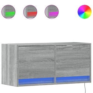 vidaXL TV Wall Cabinet with LED Lights Grey Sonoma 80x31x38 cm