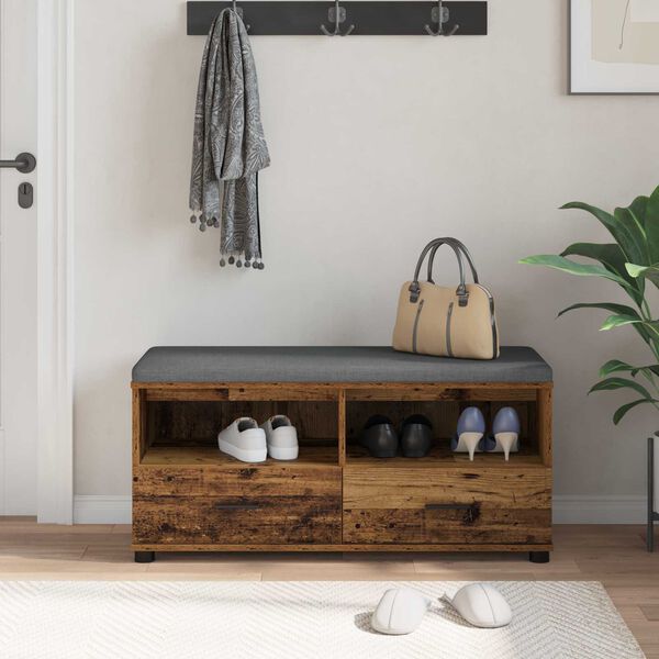vidaXL Hall Bench with Cushion with Drawer Old Wood 100 x 38 x 46 cm
