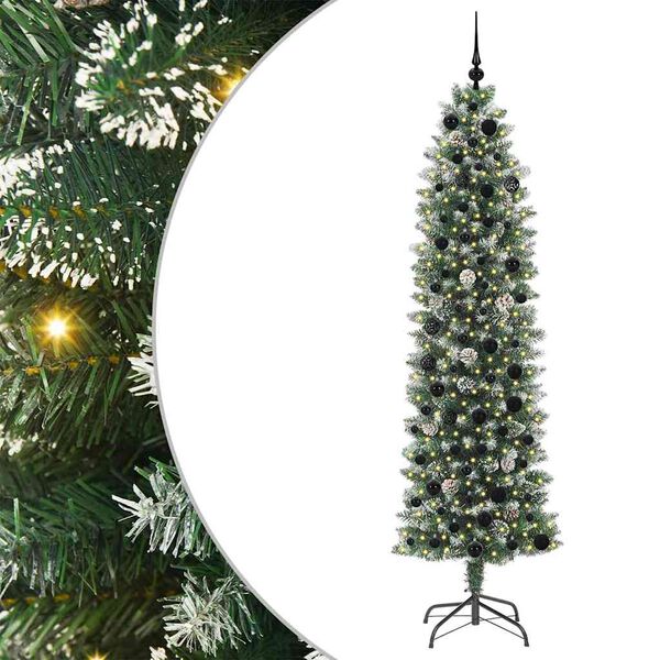 vidaXL Artificial Slim Christmas Tree Green and White 210 cm
