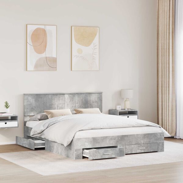 vidaXL Bed Frame Concrete Grey 160 x 200 cm Engineered Wood