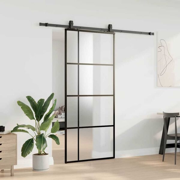 vidaXL Sliding Door with Hardware Set Black 90x205 cm ESG Glass