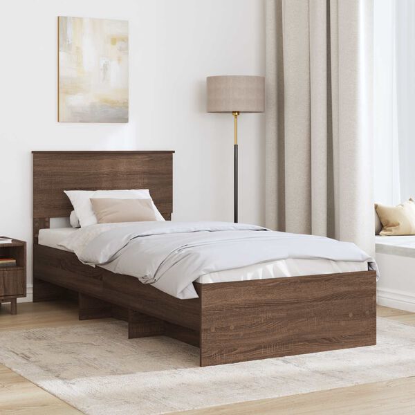 vidaXL Bed Frame with Headboard Brown Oak 80 x 200 cm Engineered Wood