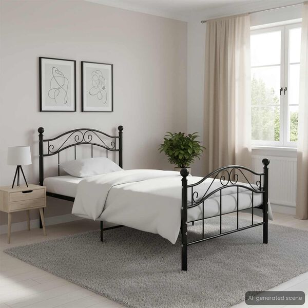 vidaXL Bed Frame without Mattress Black Metal 100x200 cm