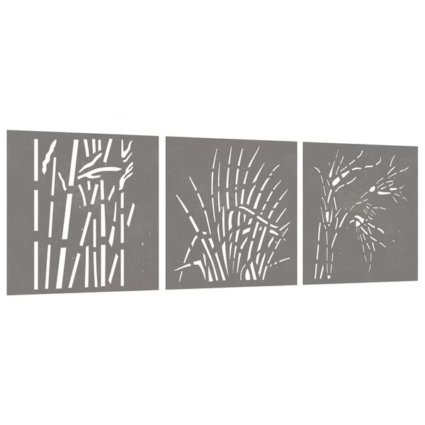 vidaXL Garden Wall Decorations 3 pcs 55x55 cm Corten Steel Grass Design