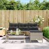 vidaXL Garden Sofa with Table and Cushions L-Shaped Light Grey Poly Rattan